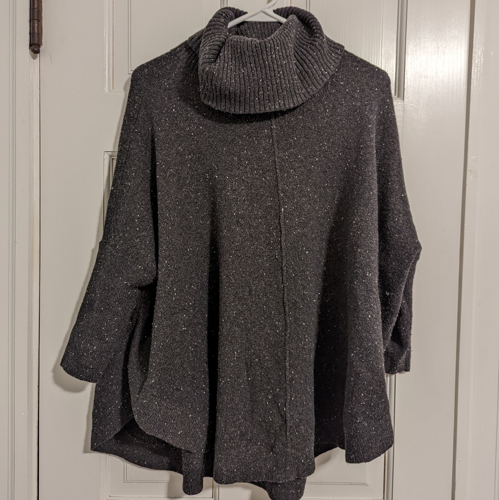 LOFT Grey Flecked Shirttail Poncho Sweater